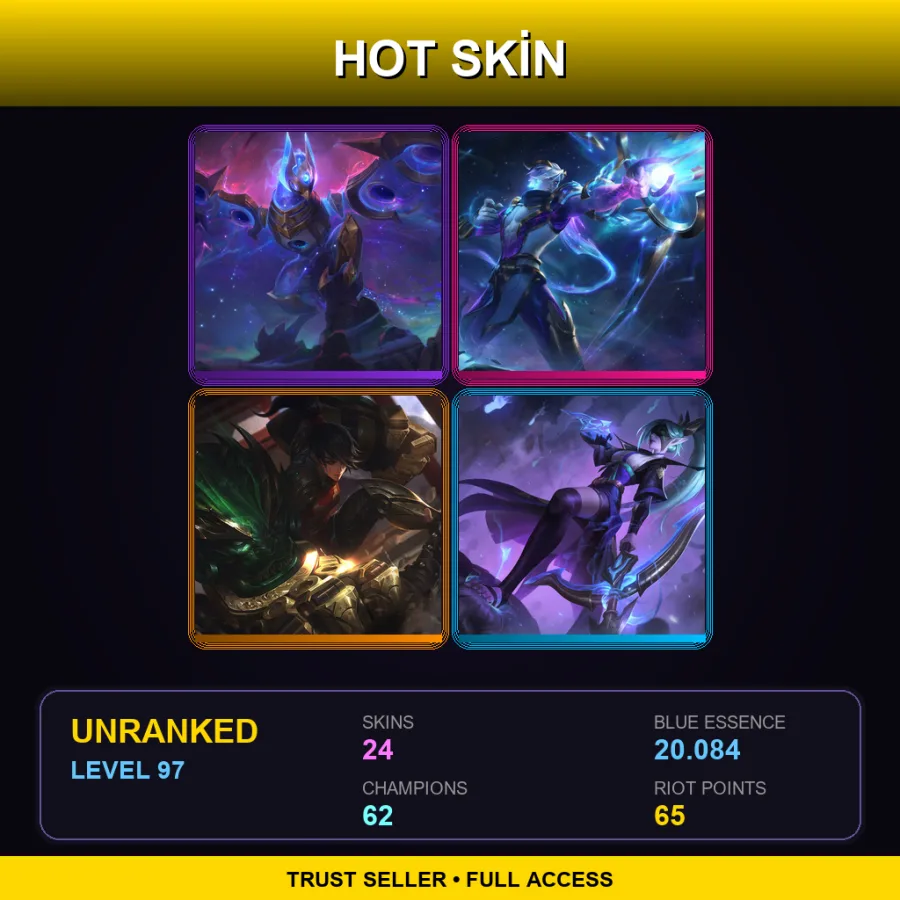 EUNE | Lv97 | Unranked | 24 Skin | 62 Champ