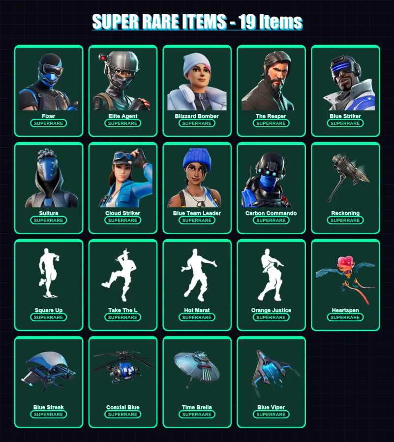 [PS4/PS5/XBOX/PC] | Fixer | Elite Agent | Blizzard Bomber | The Reaper | Blue Striker | 134 skin | 131 pickaxe | 119 emote | 132 glider | Lv2030