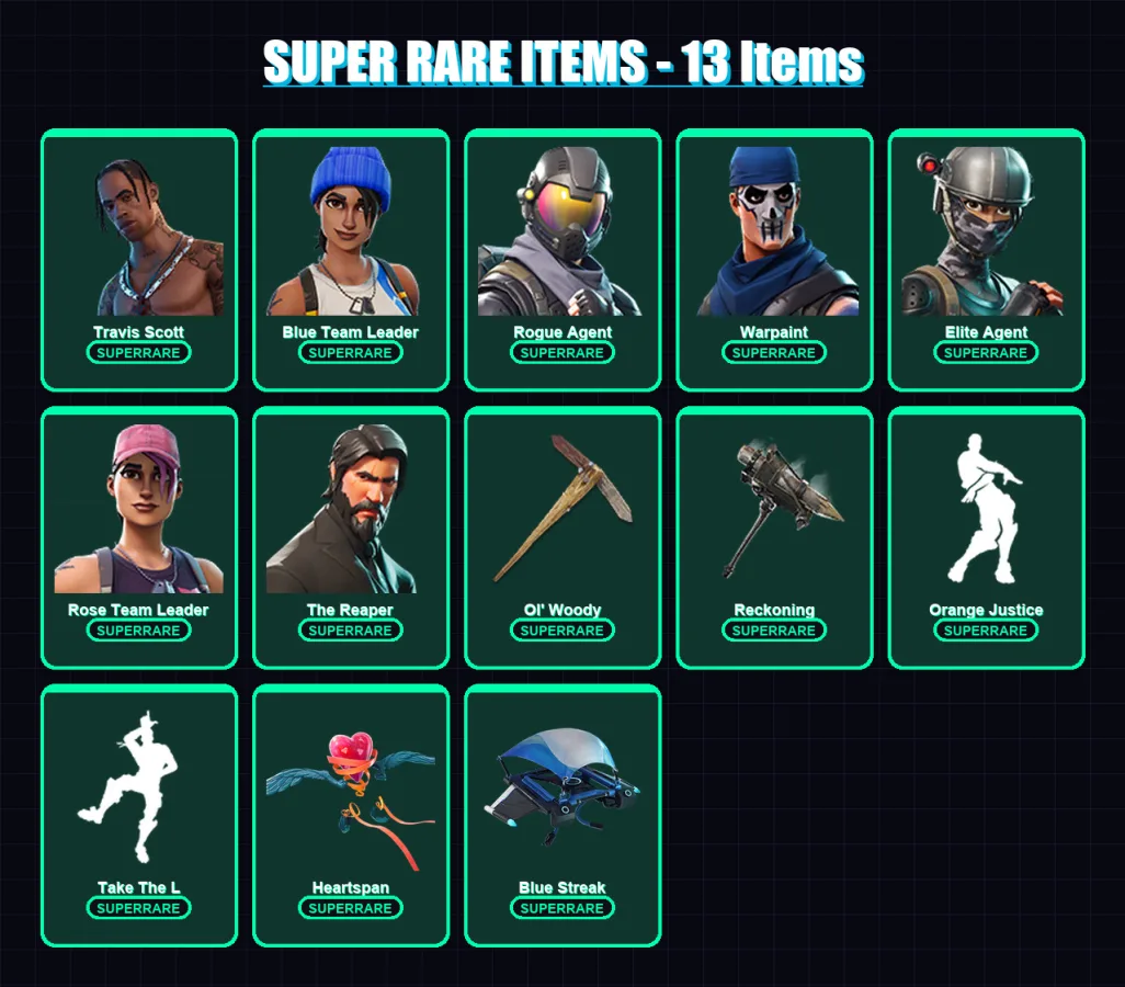 [PC/XBOX] | Travis Scott | Blue Team Leader | Rogue Agent | Warpaint | Elite Agent | 88 skin | 65 pickaxe | 83 emote | 76 glider | Lv1317 — Fortnite account