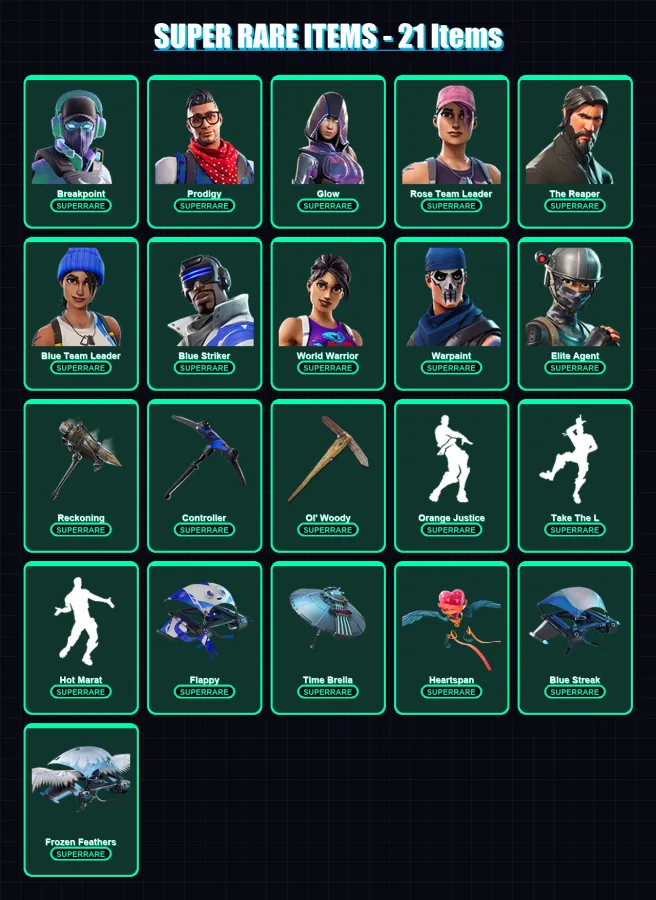 [PC/XBOX/PSN] | Breakpoint | Prodigy | Glow | Rose Team Leader | The Reaper | 105 skin | 117 pickaxe | 117 emote | 103 glider | Lv1604