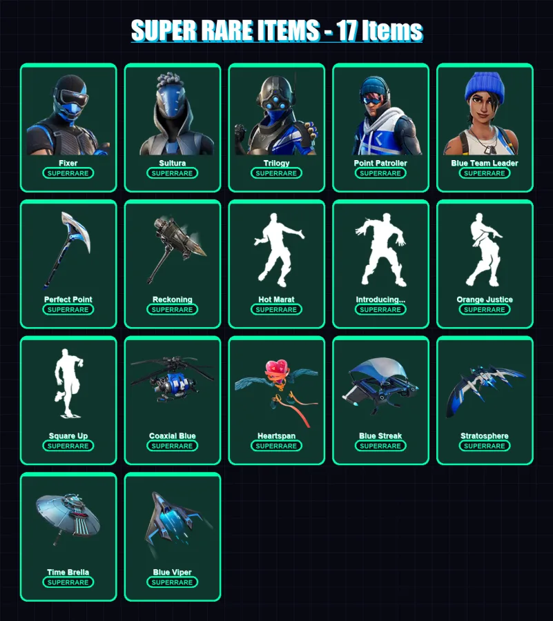 [PS4/PS5/PC] | Fixer | Sultura | Trilogy | Point Patroller | Blue Team Leader | 139 skin | 216 pickaxe | 169 emote | 174 glider | Lv2912