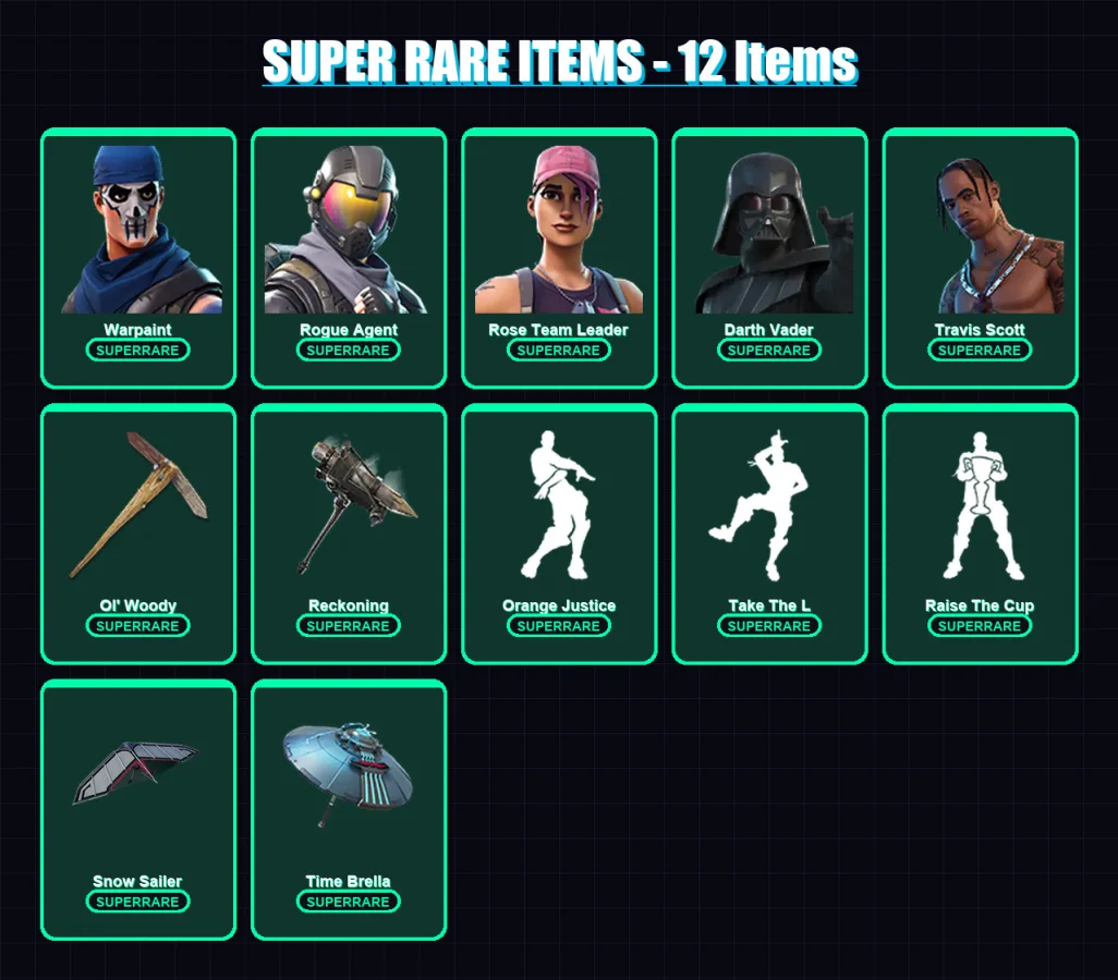 [PS4/PS5/PC] | Warpaint | Rogue Agent | Rose Team Leader | Darth Vader | Travis Scott | 137 skin | 136 pickaxe | 113 emote | 128 glider | Lv1276