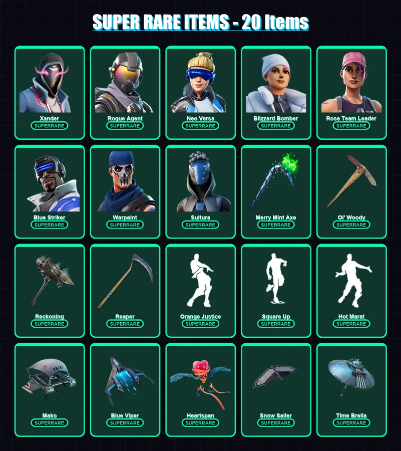 [PC/XBOX] | Xander | Rogue Agent | Neo Versa | Blizzard Bomber | Rose Team Leader | 231 skin | 248 pickaxe | 189 emote | 215 glider | Lv3416 — Fortnite account