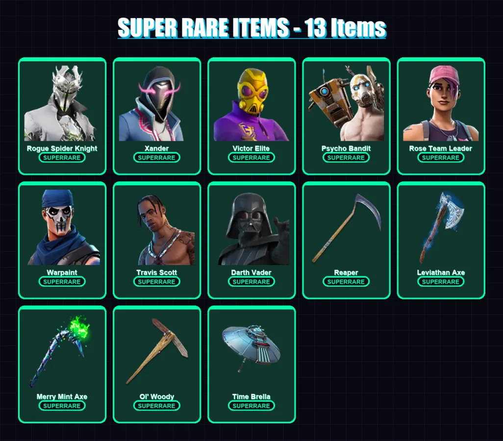 [PC] | Rogue Spider Knight | Xander | Victor Elite | Psycho Bandit | Rose Team Leader | 316 skin | 384 pickaxe | 259 emote | 288 glider | Lv4735