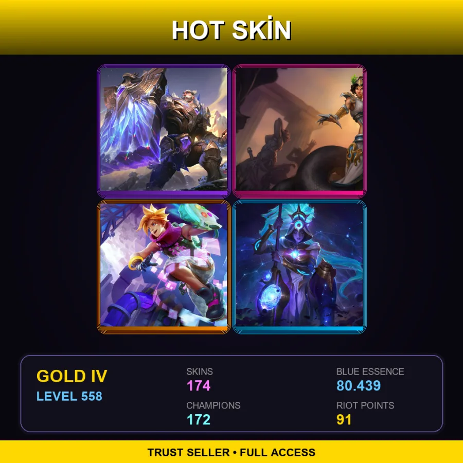 LAN | Lv558 | Gold IV | 174 Skin | 172 Champ — LoL account