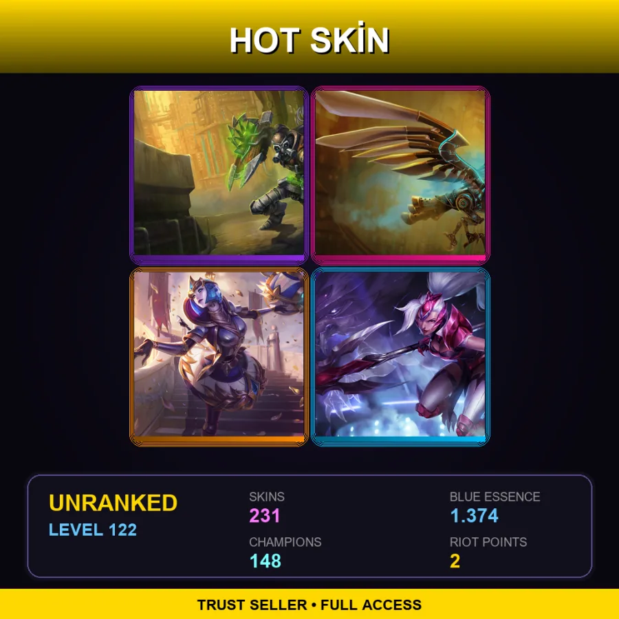 EUW | Lv122 | Unranked | 231 Skin | 148 Champ — LoL account