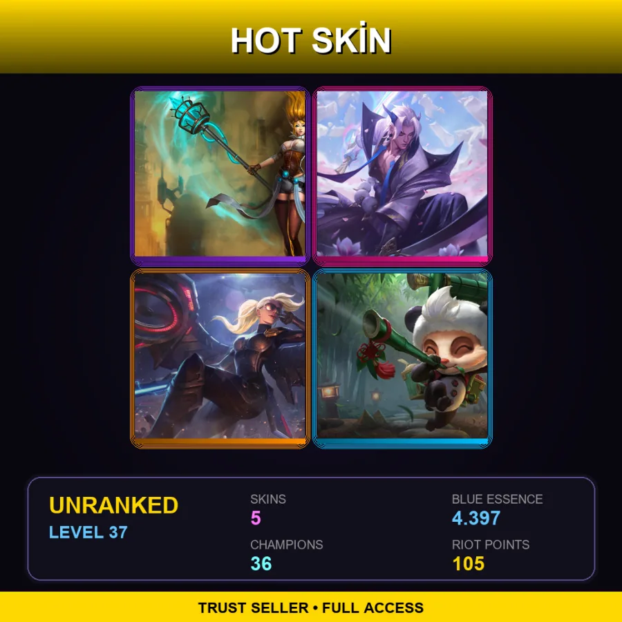 EUW | Hextech Janna | Spirit Blossom Yone | Riot Kayle | Panda Teemo | 5 Skin | 36 Champ | Lv37
