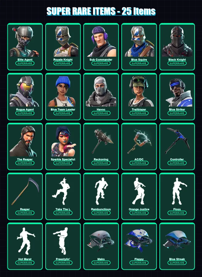 [PS4/PS5/XBOX/PC] | Elite Agent | Royale Knight | Sub Commander | Blue Squire | Black Knight | 40 skin | 24 pickaxe | 44 emote | 31 glider | Lv434 — Fortnite account