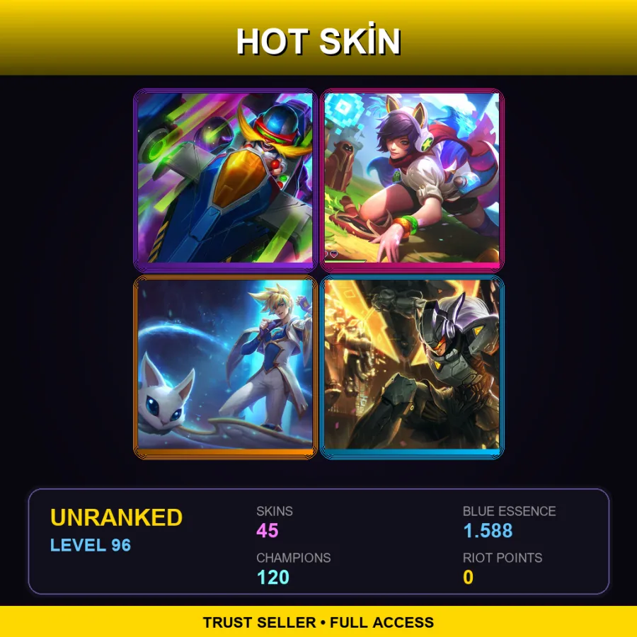 VN | Lv96 | Unranked | 45 Skin | 120 Champ — LoL account