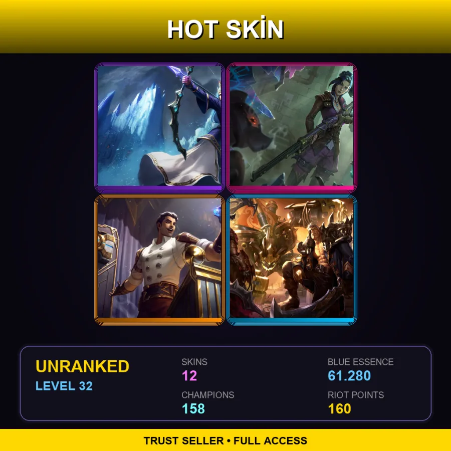 SG | Lv32 | Unranked | 12 Skin | 158 Champ
