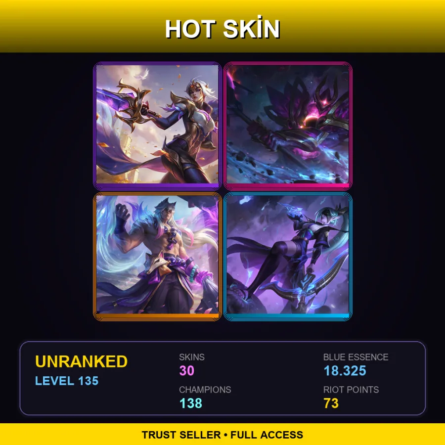 TW | Lv135 | Unranked | 30 Skin | 138 Champ — Unranked / Smurf League of Legends