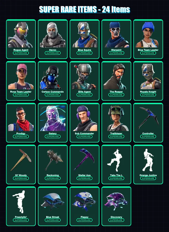 [PS4/PS5/XBOX/PC] | Rogue Agent | Havoc | Blue Squire | Warpaint | Blue Team Leader | 65 skin | 62 pickaxe | 78 emote | 72 glider | Lv964