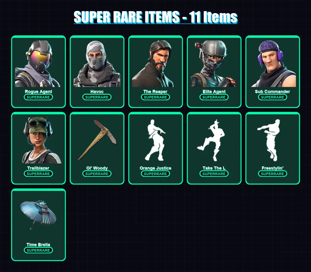 [PC/XBOX] | Rogue Agent | Havoc | The Reaper | Elite Agent | Sub Commander | 56 skin | 72 pickaxe | 36 emote | 57 glider | Lv746