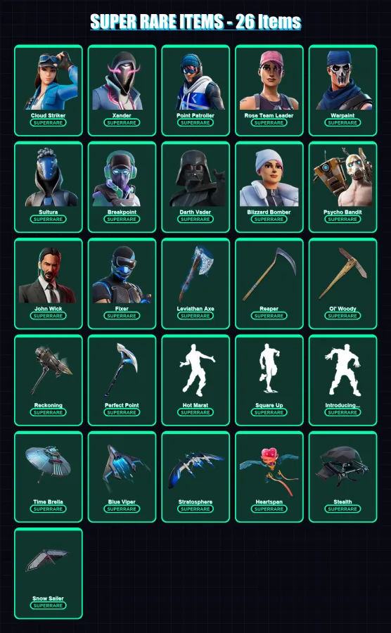 [PC] | Cloud Striker | Xander | Point Patroller | Rose Team Leader | Warpaint | 549 skin | 448 pickaxe | 280 emote | 251 glider | Lv4255