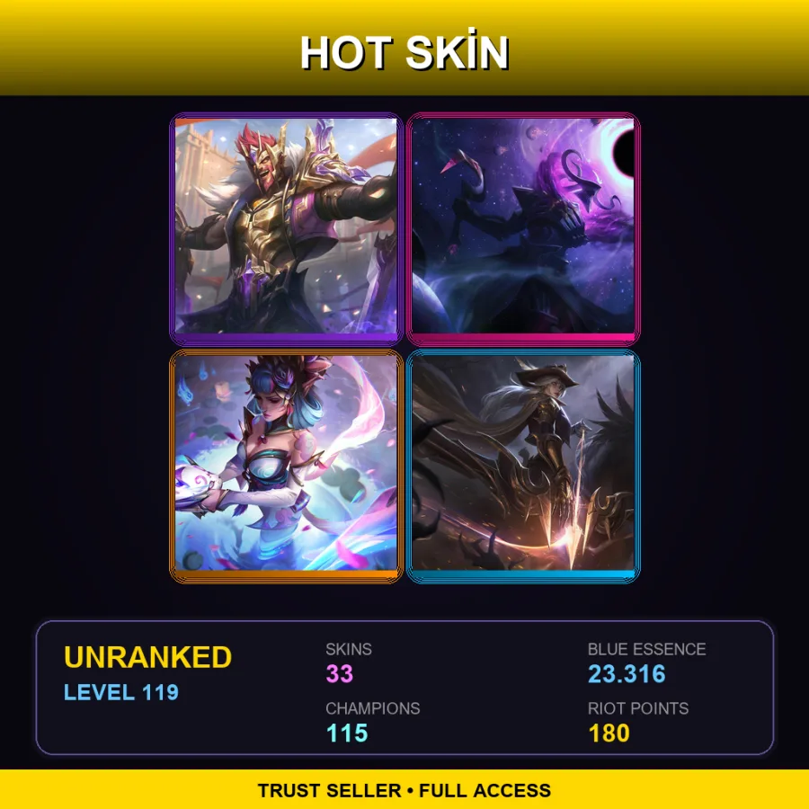 EUNE | Lv119 | Unranked | 33 Skin | 115 Champ