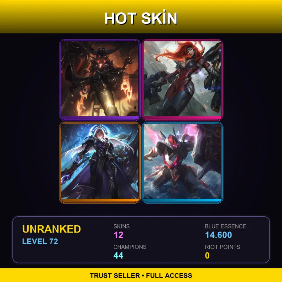 EUW | Lv72 | Unranked | 12 Skin | 44 Champ — LoL account
