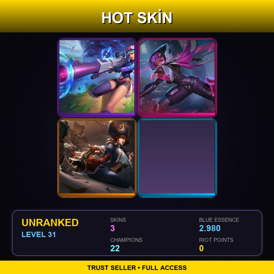 LAN | Lv31 | Unranked | 3 Skin | 22 Champ — LoL account
