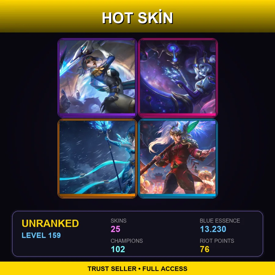 SG | Lv159 | Unranked | 25 Skin | 102 Champ — LoL account
