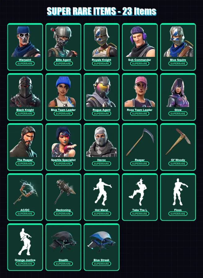 [PS4/PS5/XBOX/PC] | Warpaint | Elite Agent | Royale Knight | Sub Commander | Blue Squire | 128 skin | 74 pickaxe | 65 emote | 67 glider | Lv721
