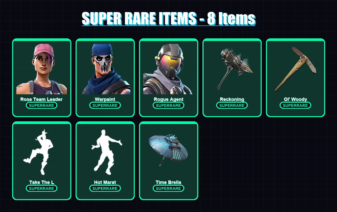 [PC/XBOX/PSN] | Rose Team Leader | Warpaint | Rogue Agent | Calamity | Hybrid | 61 skin | 52 pickaxe | 53 emote | 65 glider | Lv665