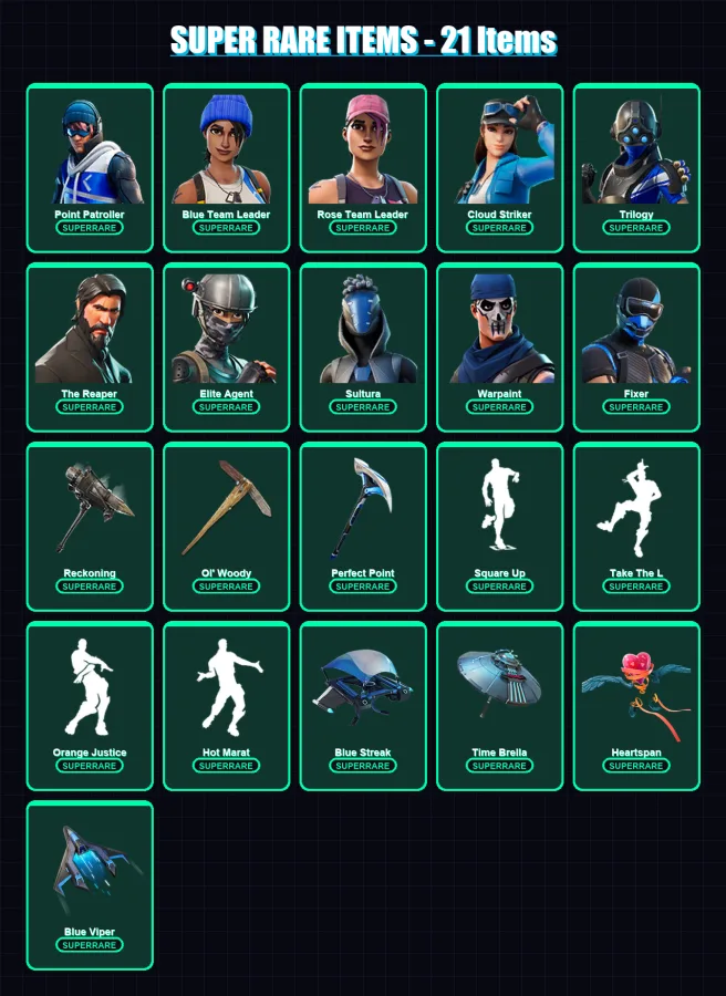 [PC/XBOX] | Point Patroller | Blue Team Leader | Rose Team Leader | Cloud Striker | Trilogy | 133 skin | 143 pickaxe | 136 emote | 128 glider | Lv22