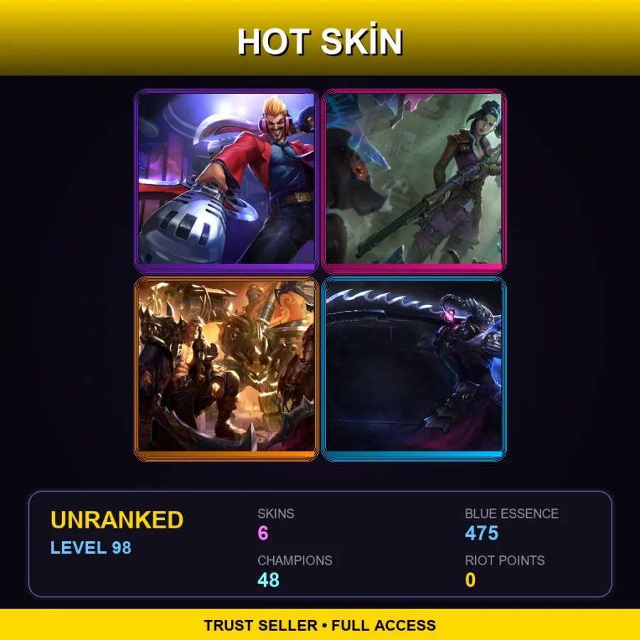LAN | Primetime Draven | Arcane Enforcer Caitlyn | Ironside Malphite | Headhunter Master Yi | 6 Skin | 48 Champ | Lv98