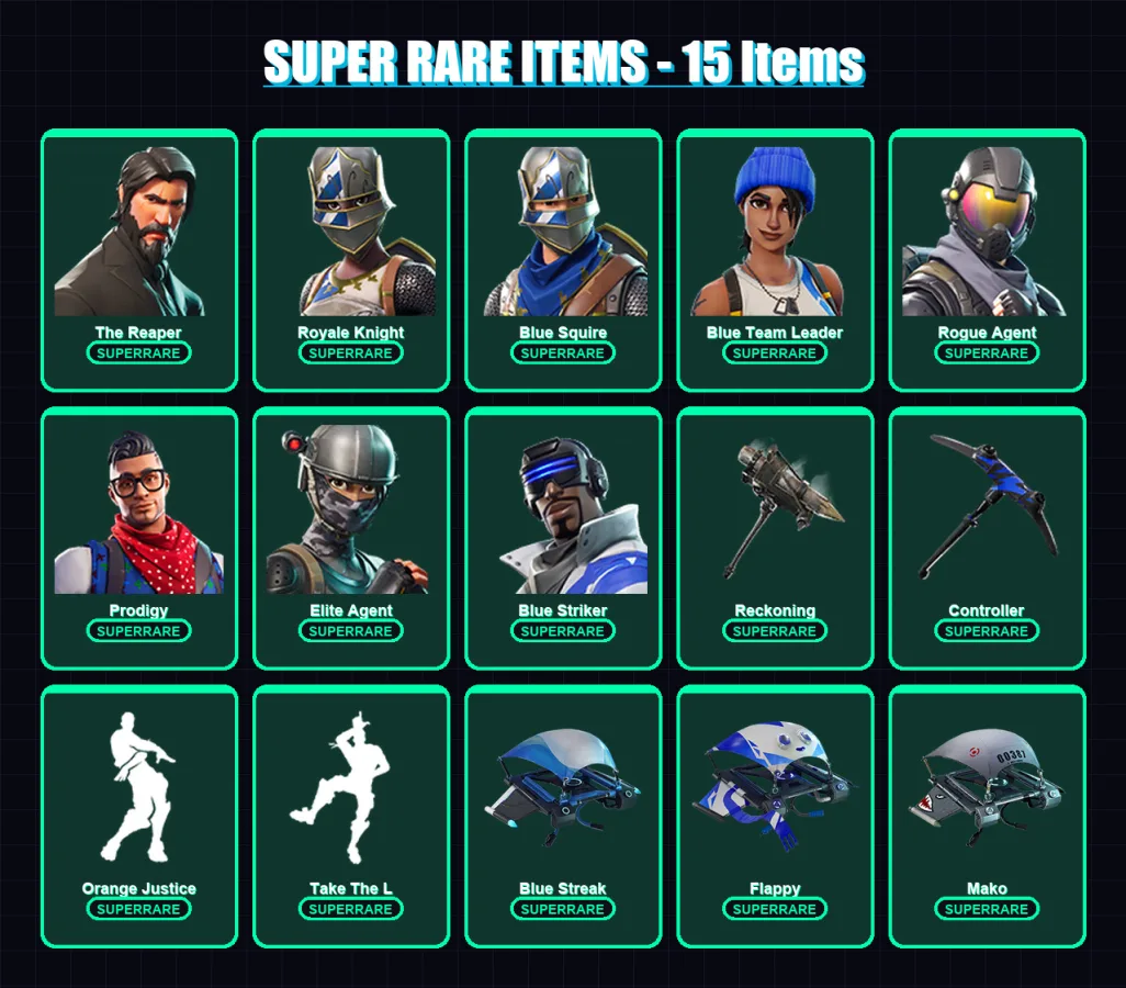 [PS4/PS5/XBOX/PC] | The Reaper | Royale Knight | Blue Squire | Blue Team Leader | Rogue Agent | 51 skin | 39 pickaxe | 44 emote | 45 glider | Lv513