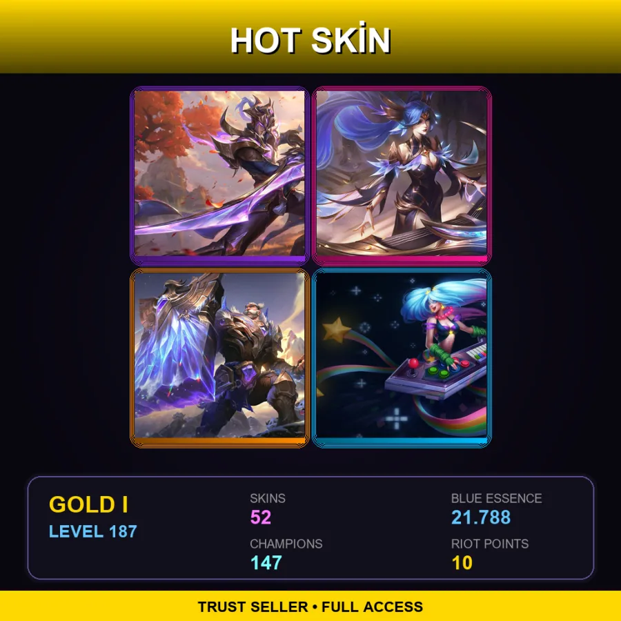 TR | Lv187 | Gold I | 52 Skin | 147 Champ