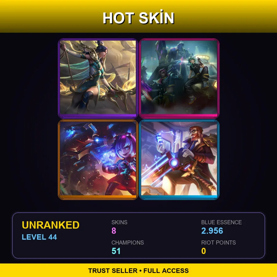 LAS | Lv44 | Unranked | 8 Skin | 51 Champ — LoL account