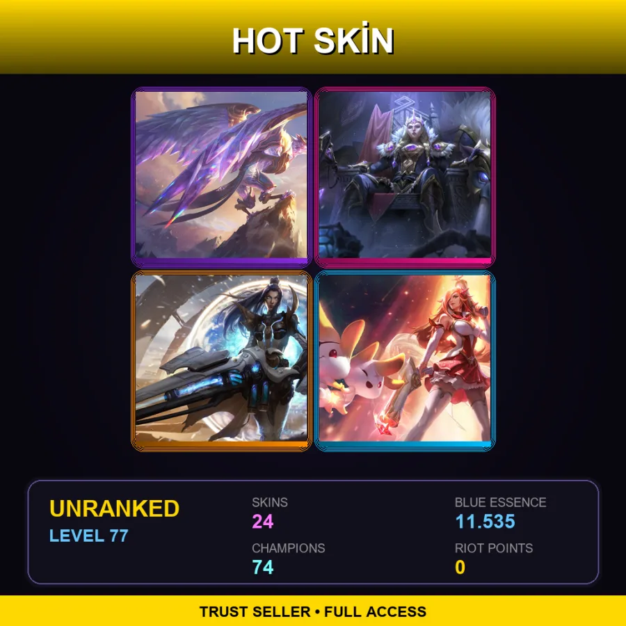 LAN | Lv77 | Unranked | 24 Skin | 74 Champ — LoL account
