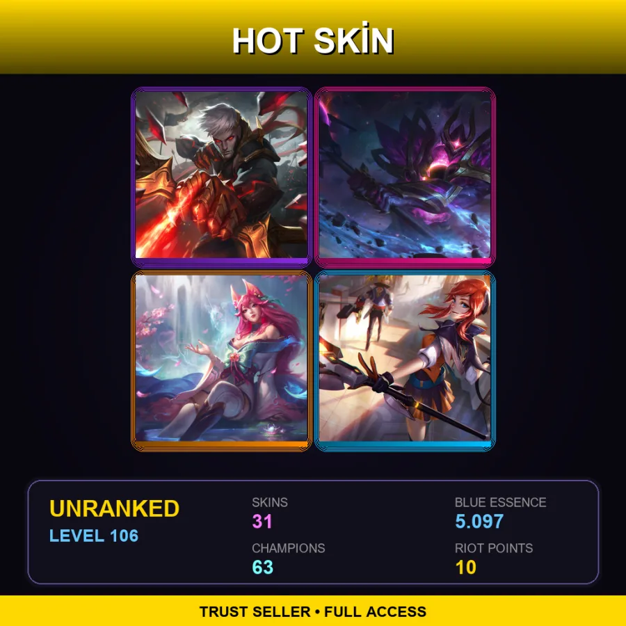 EUNE | Lv106 | Unranked | 31 Skin | 63 Champ — Conqueror Varus
