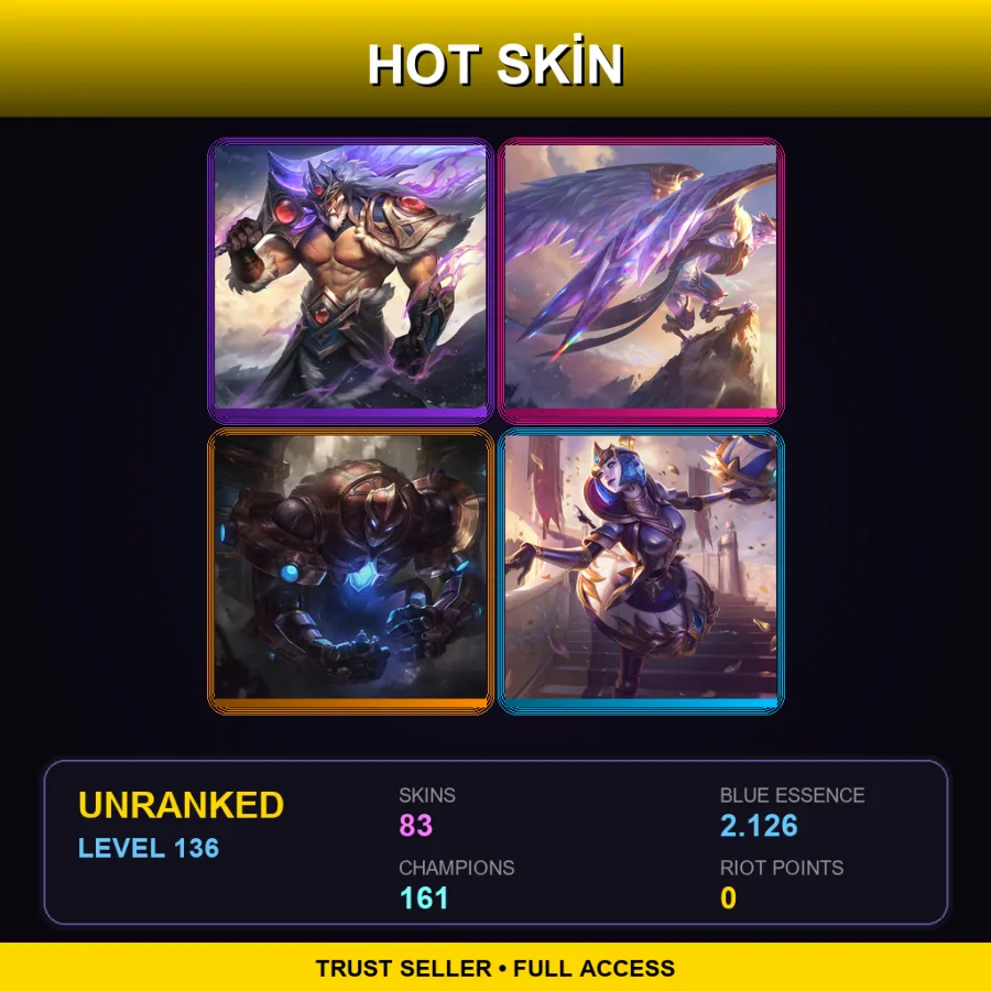 VN | Lv136 | Unranked | 83 Skin | 161 Champ — LoL account
