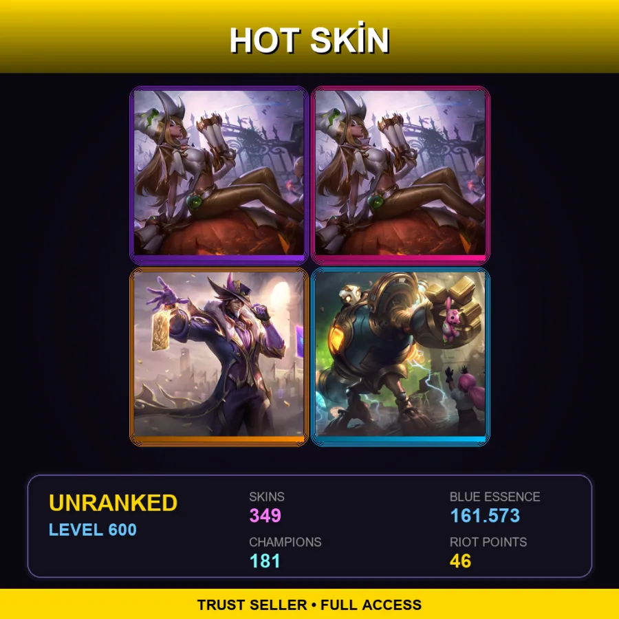 NA | Lv600 | Unranked | 349 Skin | 181 Champ — LoL account