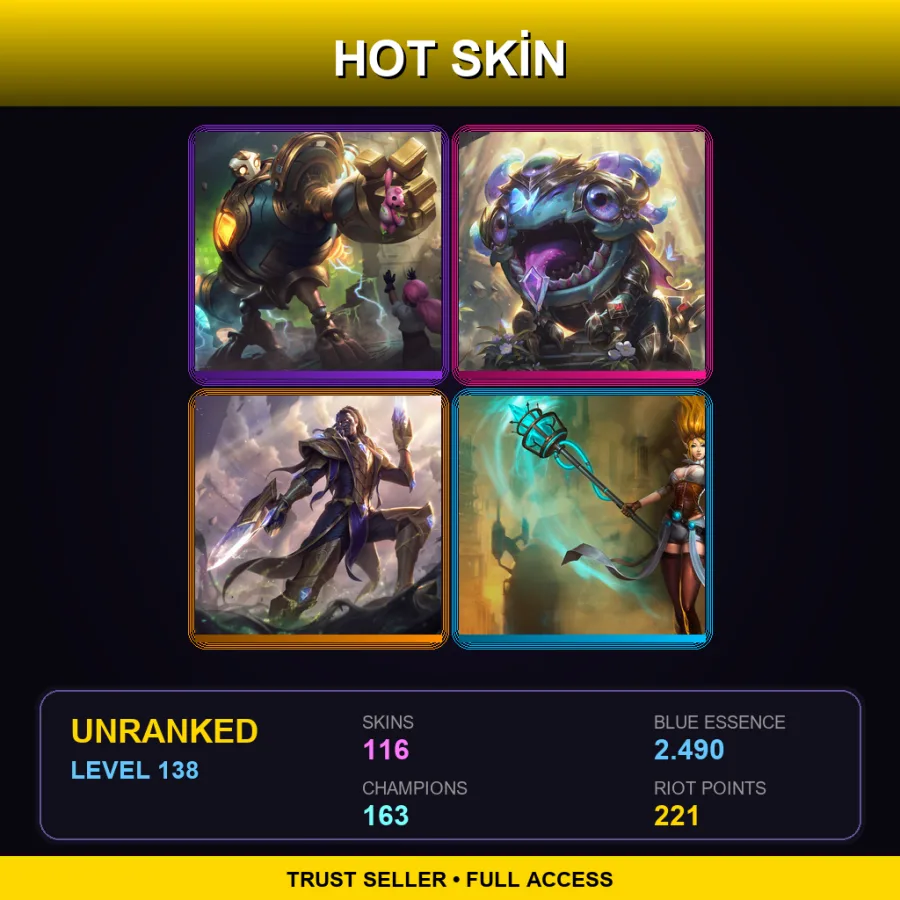 EUW | Lv138 | Unranked | 116 Skin | 163 Champ