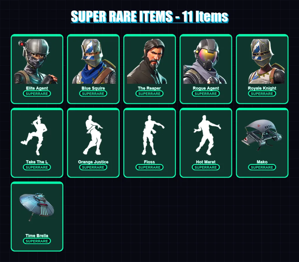 [PC/XBOX/PSN] | Elite Agent | Blue Squire | The Reaper | Rogue Agent | Royale Knight | 63 skin | 59 pickaxe | 94 emote | 74 glider | Lv1102