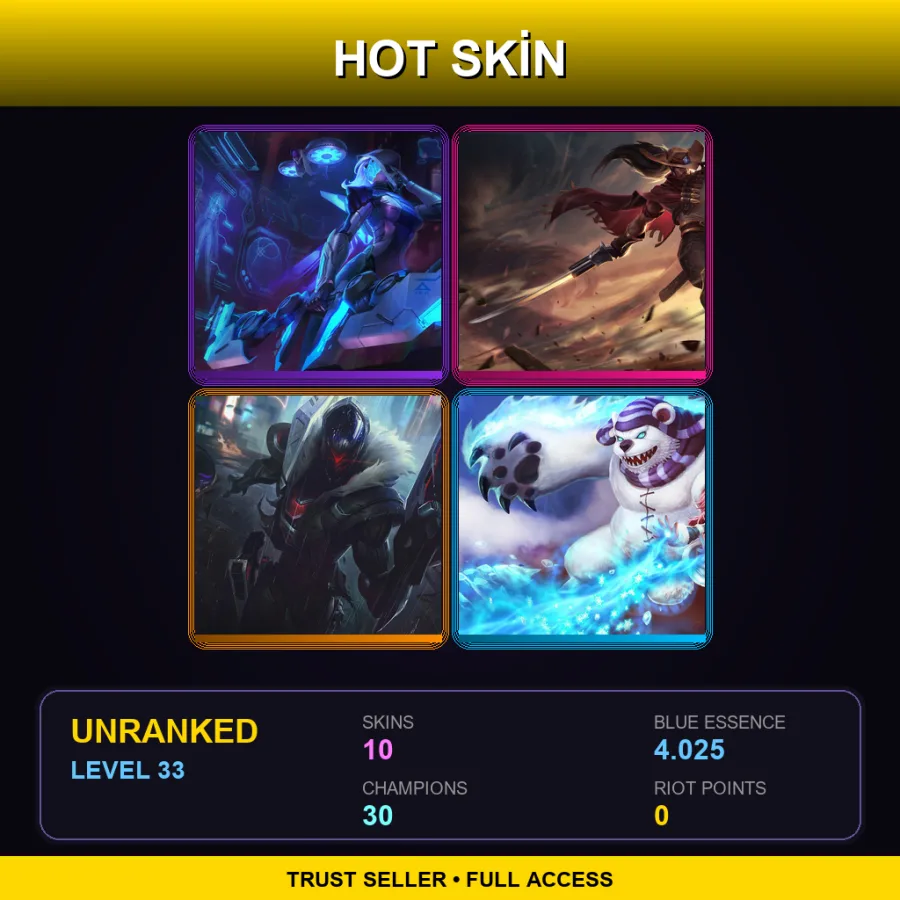 EUW | Lv33 | Unranked | 10 Skin | 30 Champ — LoL account