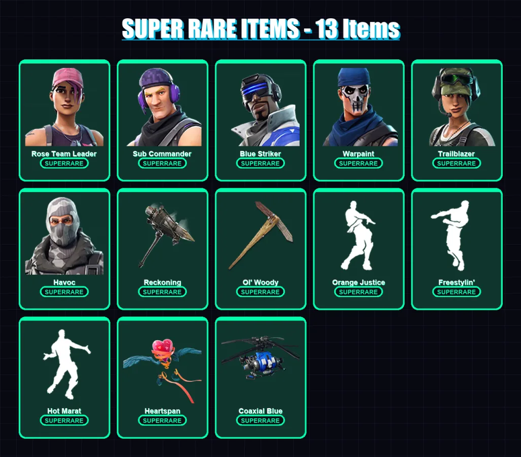 [PC/XBOX] | Rose Team Leader | Sub Commander | Blue Striker | Warpaint | Trailblazer | 53 skin | 46 pickaxe | 50 emote | 57 glider | Lv749