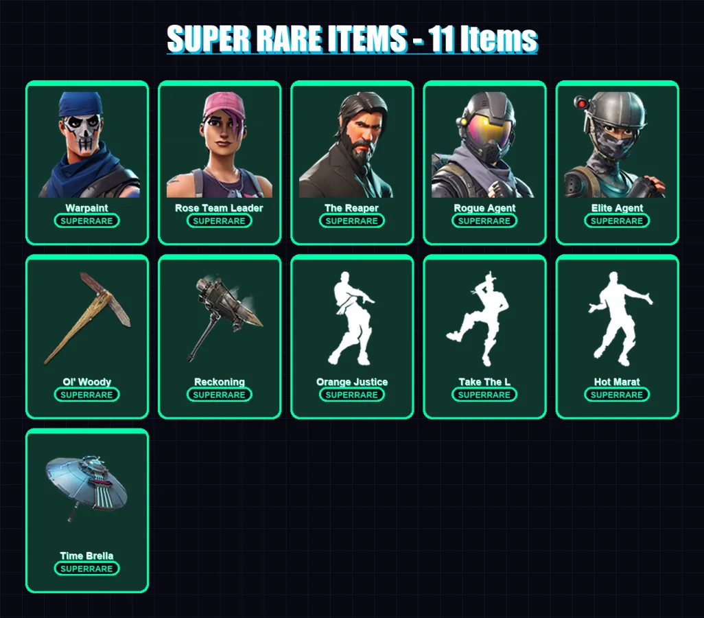 [PC/XBOX] | Warpaint | Rose Team Leader | The Reaper | Rogue Agent | Elite Agent | 137 skin | 138 pickaxe | 125 emote | 127 glider | Lv2143