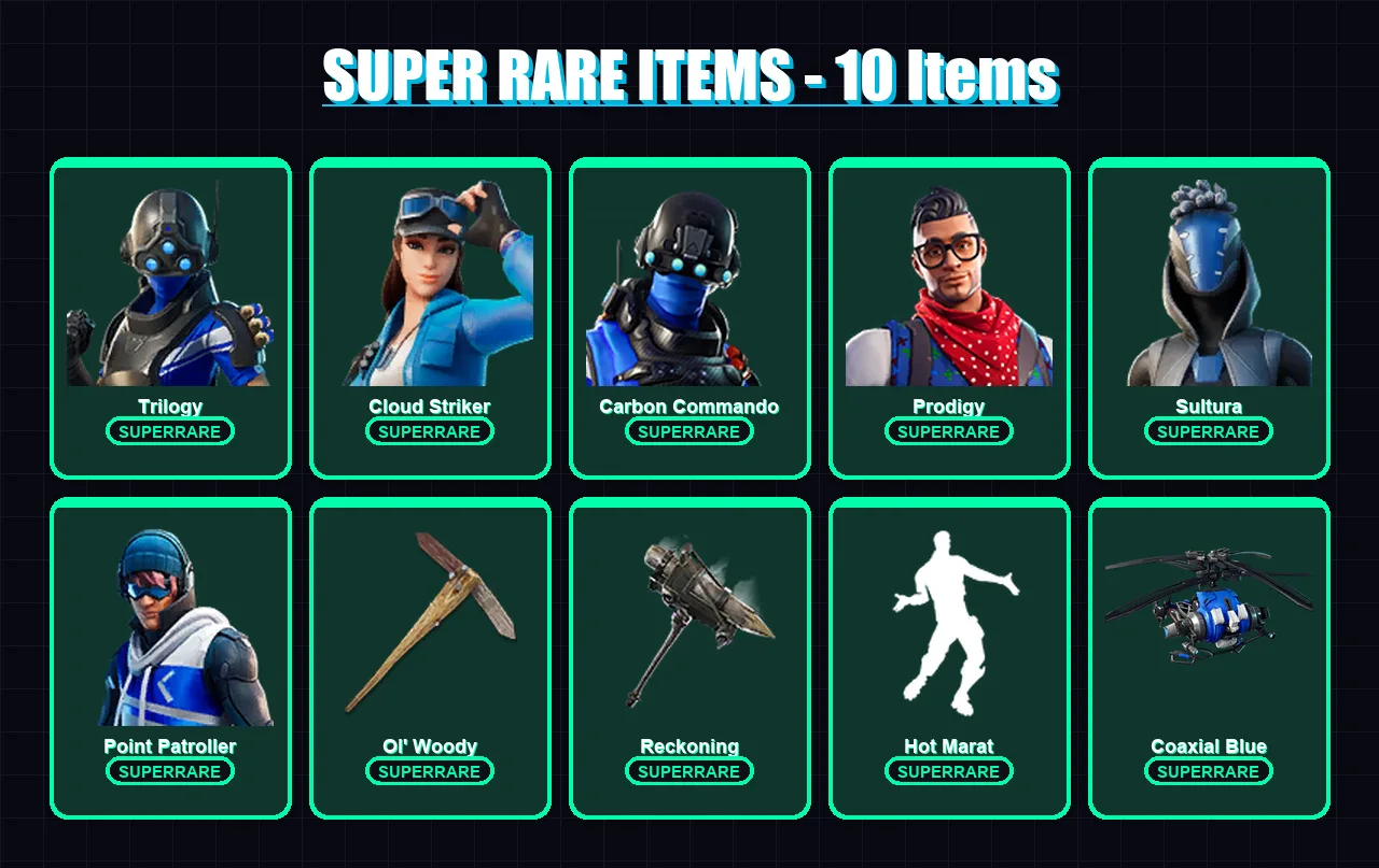[PC/XBOX] | Trilogy | Cloud Striker | Carbon Commando | Prodigy | Sultura | 24 skin | 33 pickaxe | 30 emote | 30 glider | Lv562