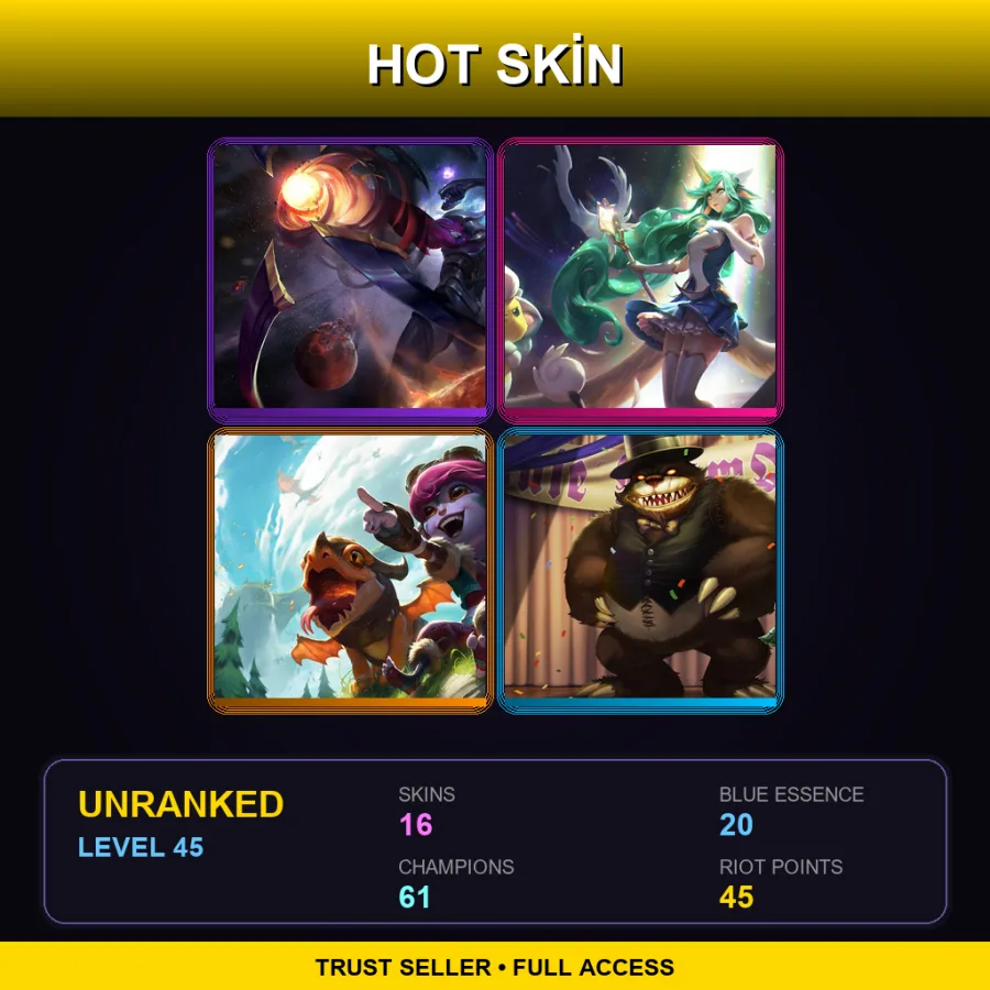 EUW | Lv45 | Unranked | 16 Skin | 61 Champ — LoL account