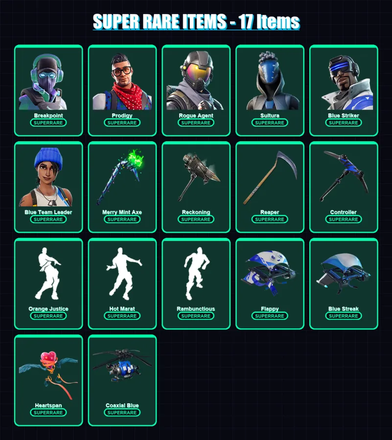 [PS4/PS5/XBOX/PC] | Breakpoint | Prodigy | Rogue Agent | Sultura | Blue Striker | 111 skin | 86 pickaxe | 75 emote | 76 glider | Lv1245