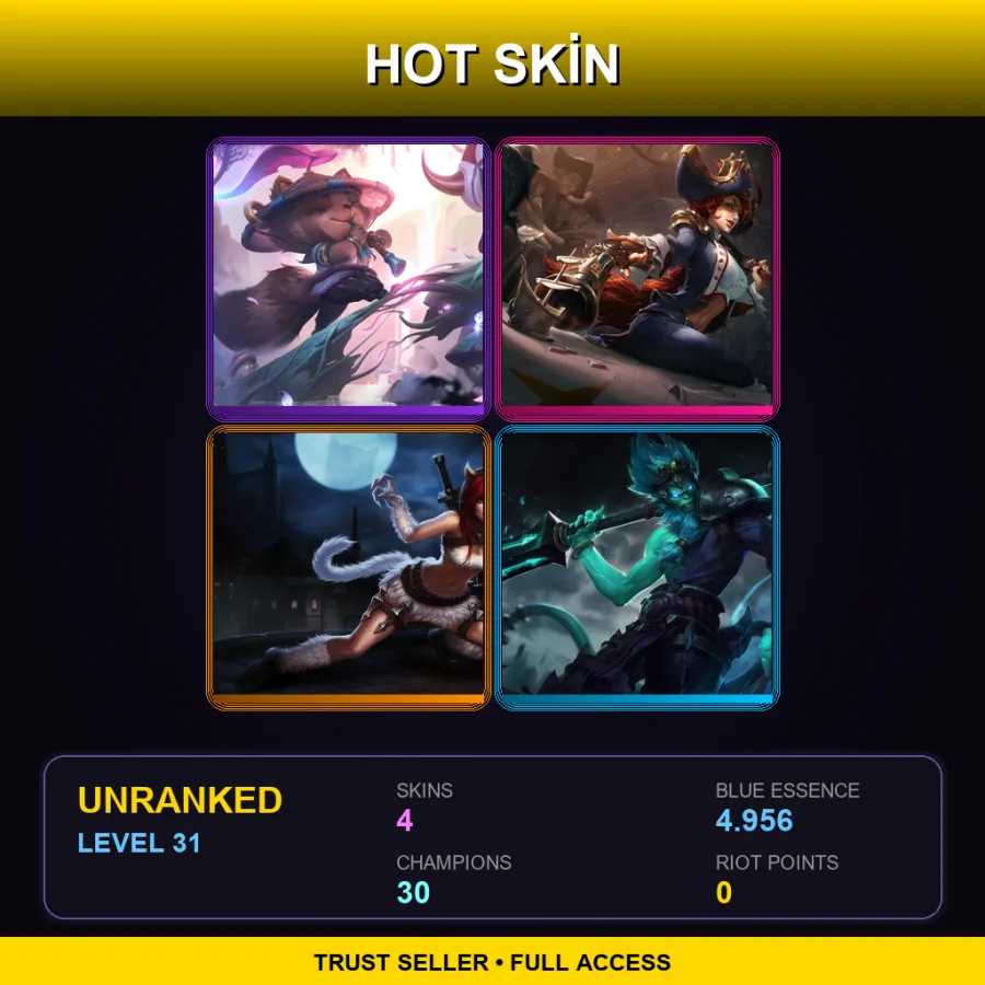 LAS | Lv31 | Unranked | 4 Skin | 30 Champ — LoL account