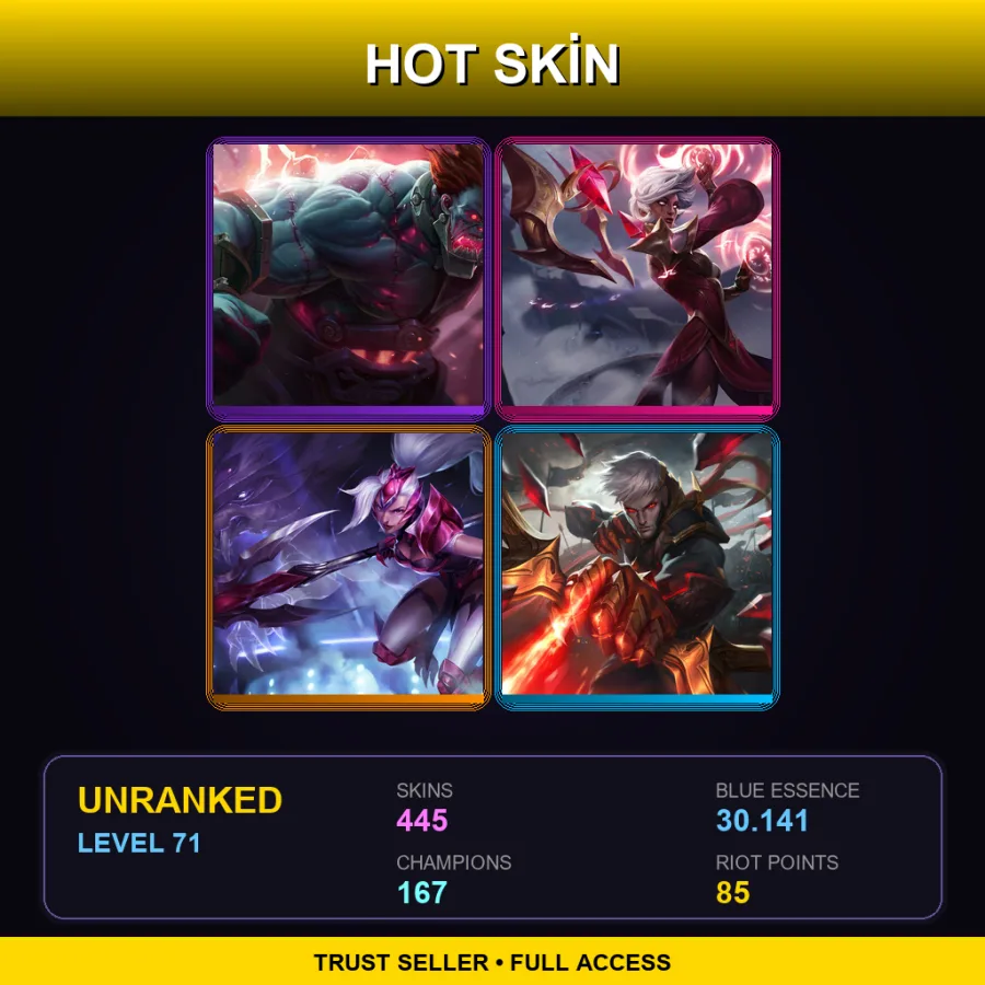 BR | Lv71 | Unranked | 445 Skin | 167 Champ — LoL account