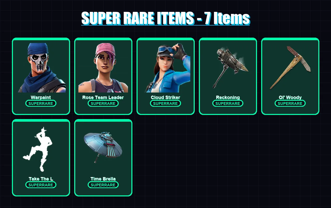 [PC/XBOX] | Warpaint | Rose Team Leader | Cloud Striker | Omegarok | Hybrid | 32 skin | 38 pickaxe | 43 emote | 44 glider | Lv712