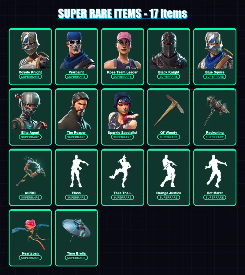 [PC/XBOX/PSN] | Royale Knight | Warpaint | Rose Team Leader | Black Knight | Blue Squire | 91 skin | 48 pickaxe | 65 emote | 58 glider | Lv545