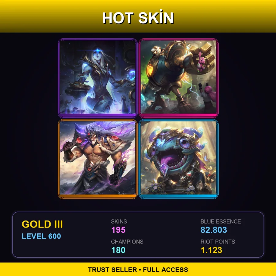 NA | Lv600 | Gold III | 195 Skin | 180 Champ — LoL account