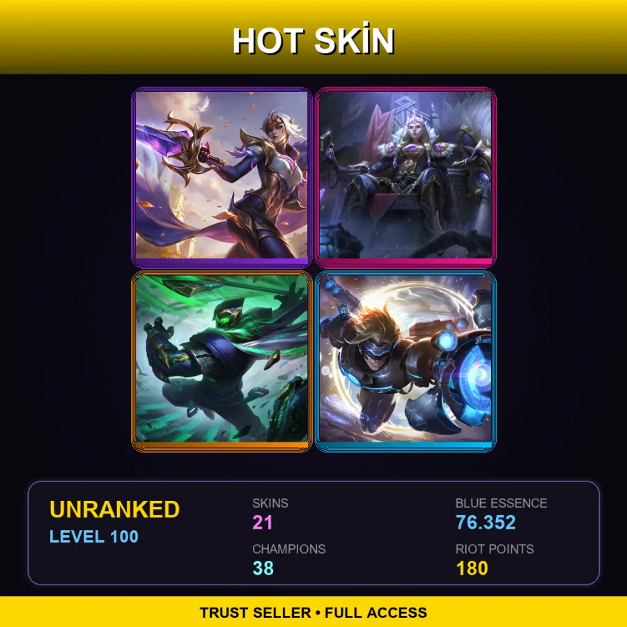 RU | Lv100 | Unranked | 21 Skin | 38 Champ — LoL account