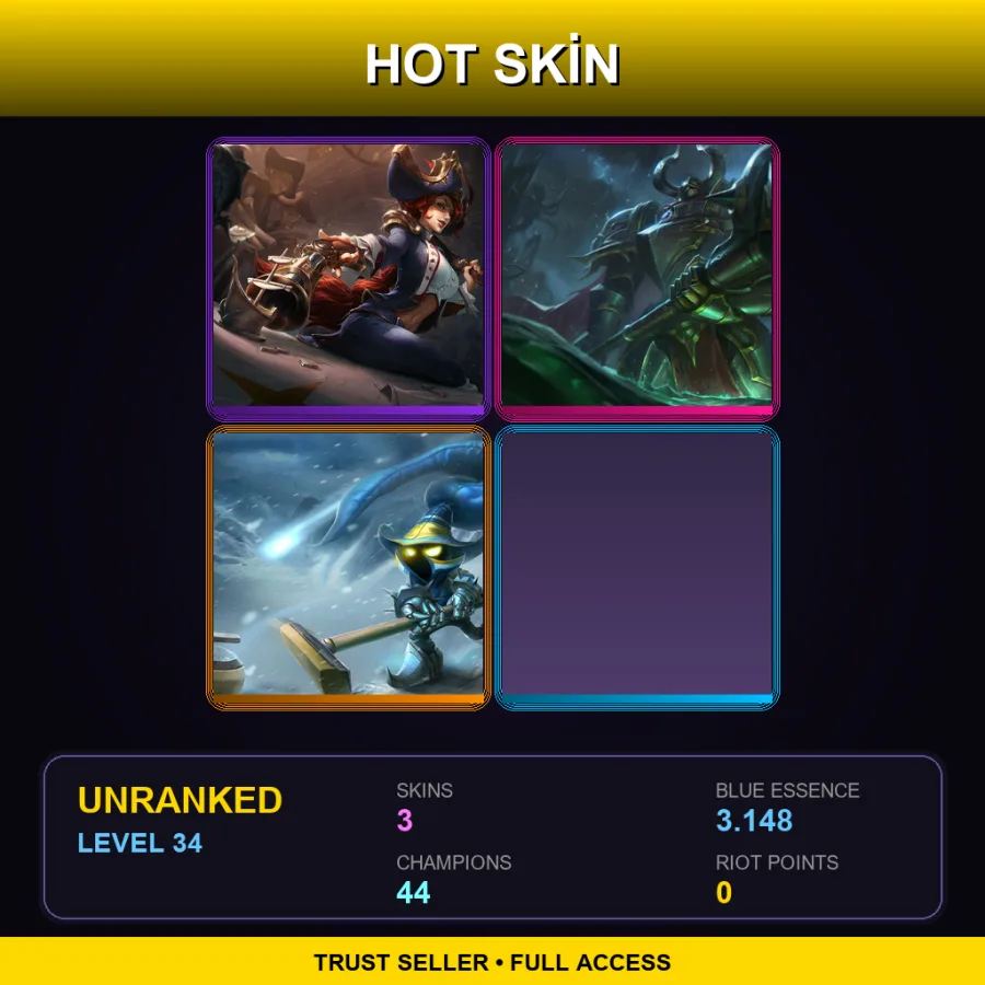 EUNE | Lv34 | Unranked | 3 Skin | 44 Champ — LoL account