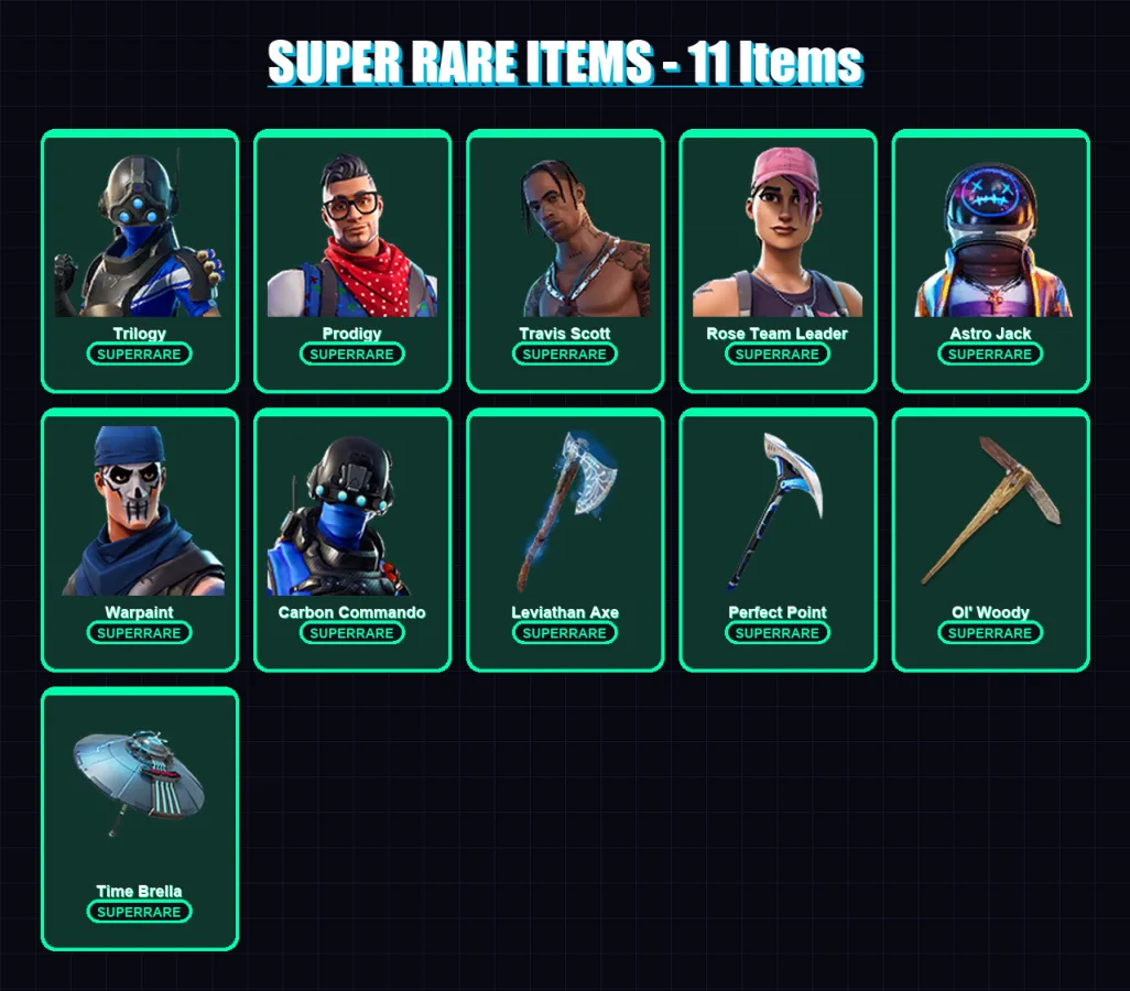 [PS4/PS5/XBOX/PC] | Trilogy | Prodigy | Travis Scott | Rose Team Leader | Astro Jack | 163 skin | 143 pickaxe | 109 emote | 111 glider | Lv1506