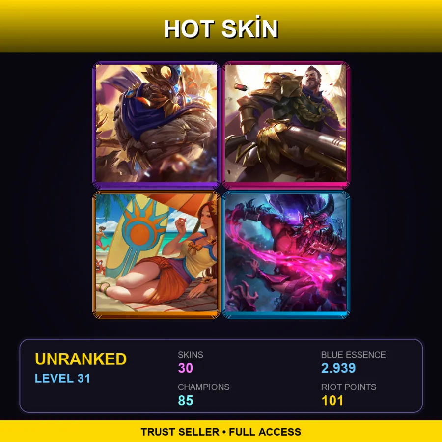 TR | Lv31 | Unranked | 30 Skin | 85 Champ